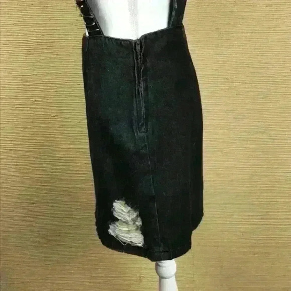 Carmar Denim Overall Skirt with Safety Pins. - Picture 5 of 7